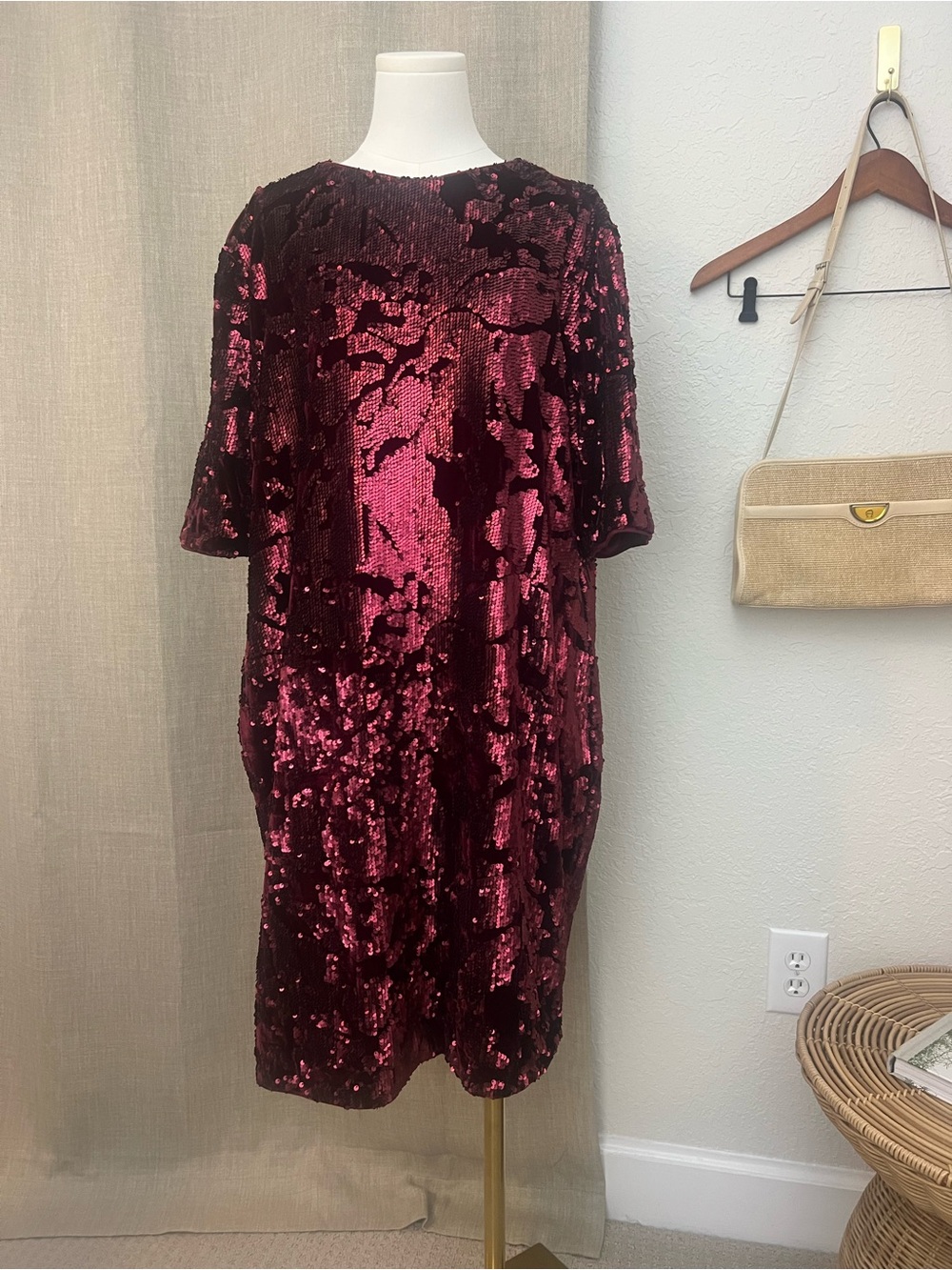 Marc Bouwer Unlimited 2X Burgundy Sequin Velvet Cocktail Party Dress Plus Size